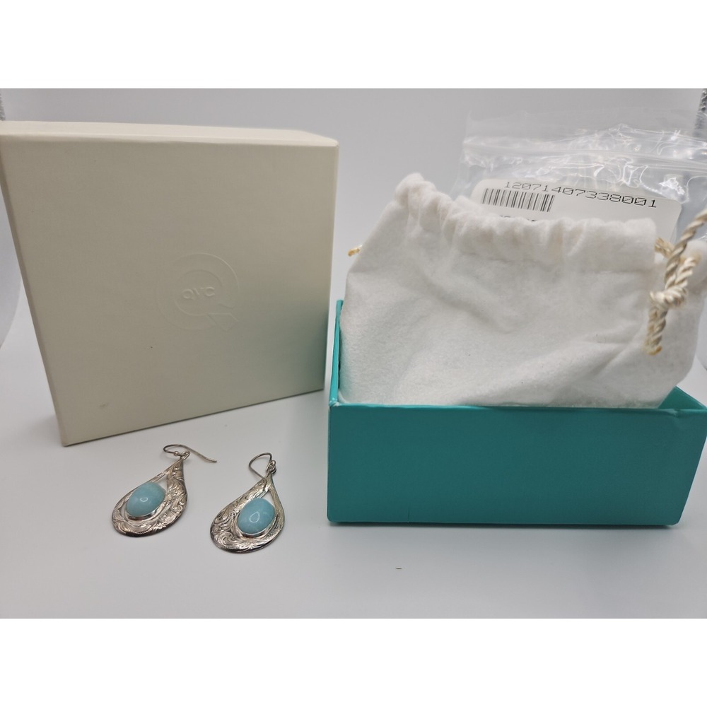 Gustavo QVC Artisan Crafted Etched Sterling Silver Amazonite Teardrop Earrings
